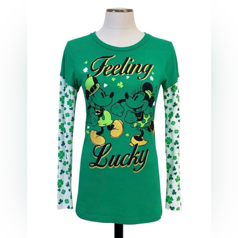 Disney Minnie & Mickey Mouse St. Patrick’s Day ‘Feeling Lucky' LS JR Med 7/9
